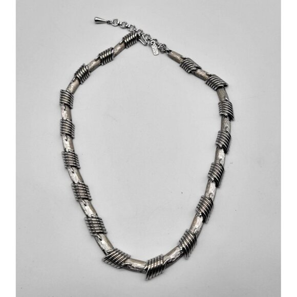 MONET Vintage Silver Tone Chain Choker Necklace Wrapped Coil Brushed - Picture 2 of 8